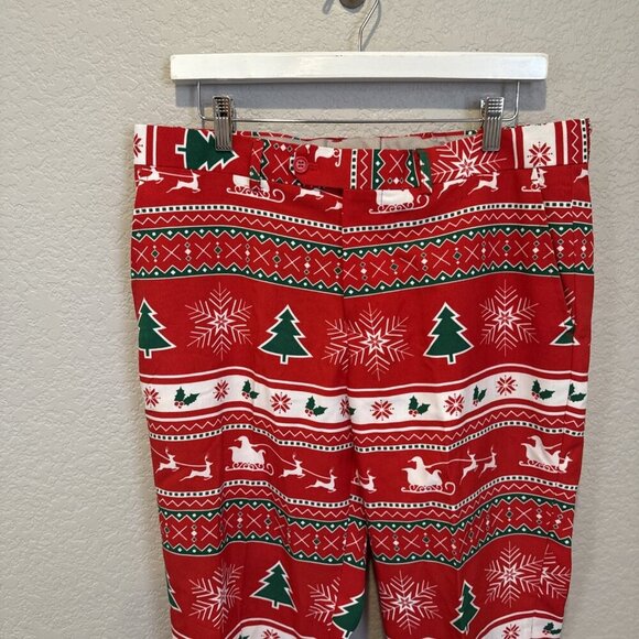 OppoSuits Mens Dress Pants 32 Red Nordic Noel Fair Isle Slim Christmas Santa - Picture 4 of 12